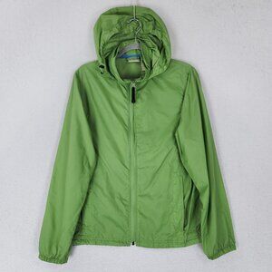 LL Bean Jacket Womens Medium Green Hooded Nylon Ripstop Windbreaker Lightweight